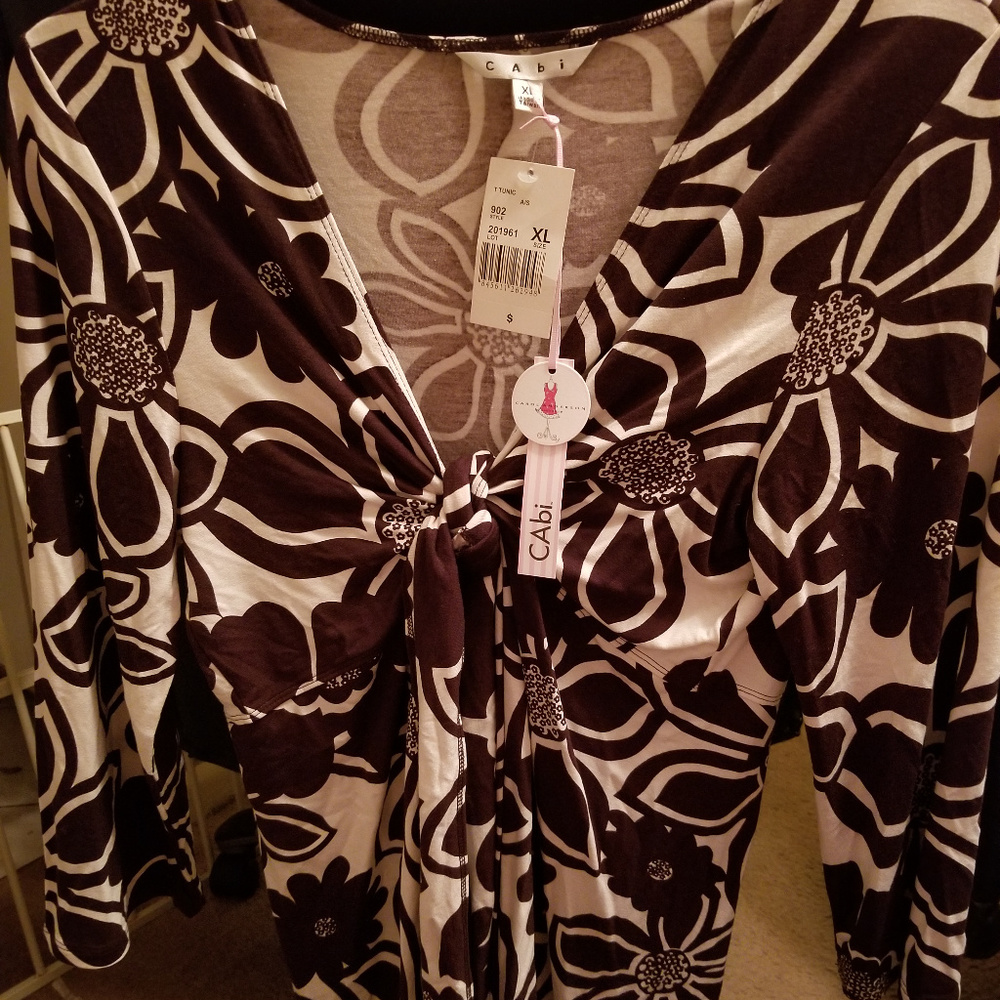 CAbi Mod Floral Tunic Brown/White Size XL
